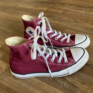 Converse High-Top Sneakers in Burgundy and White
